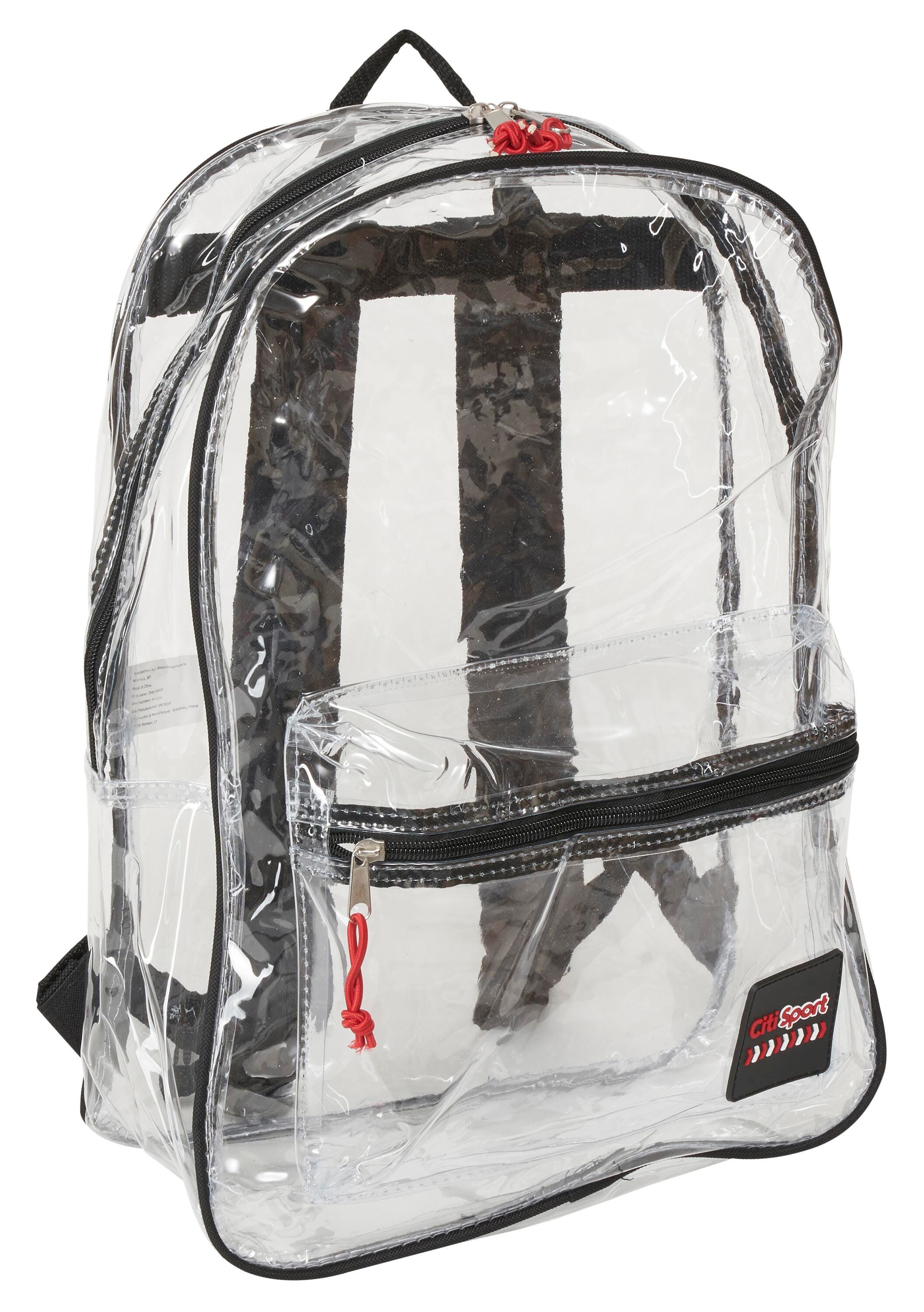 BACKPACK VINYL CLEAR 16X12X5 BLACK TRIM