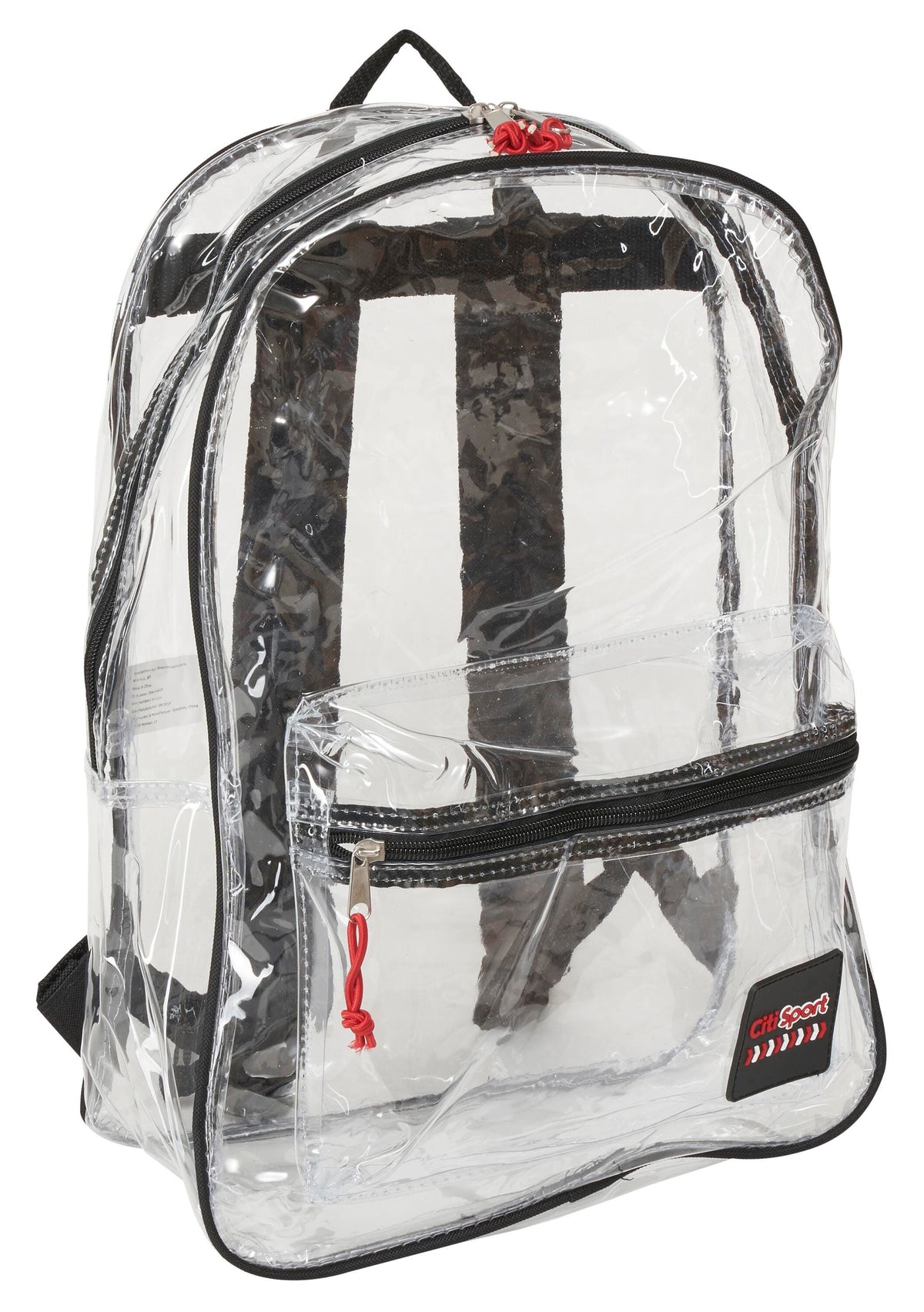 BACKPACK VINYL CLEAR 16X12X5 BLACK TRIM