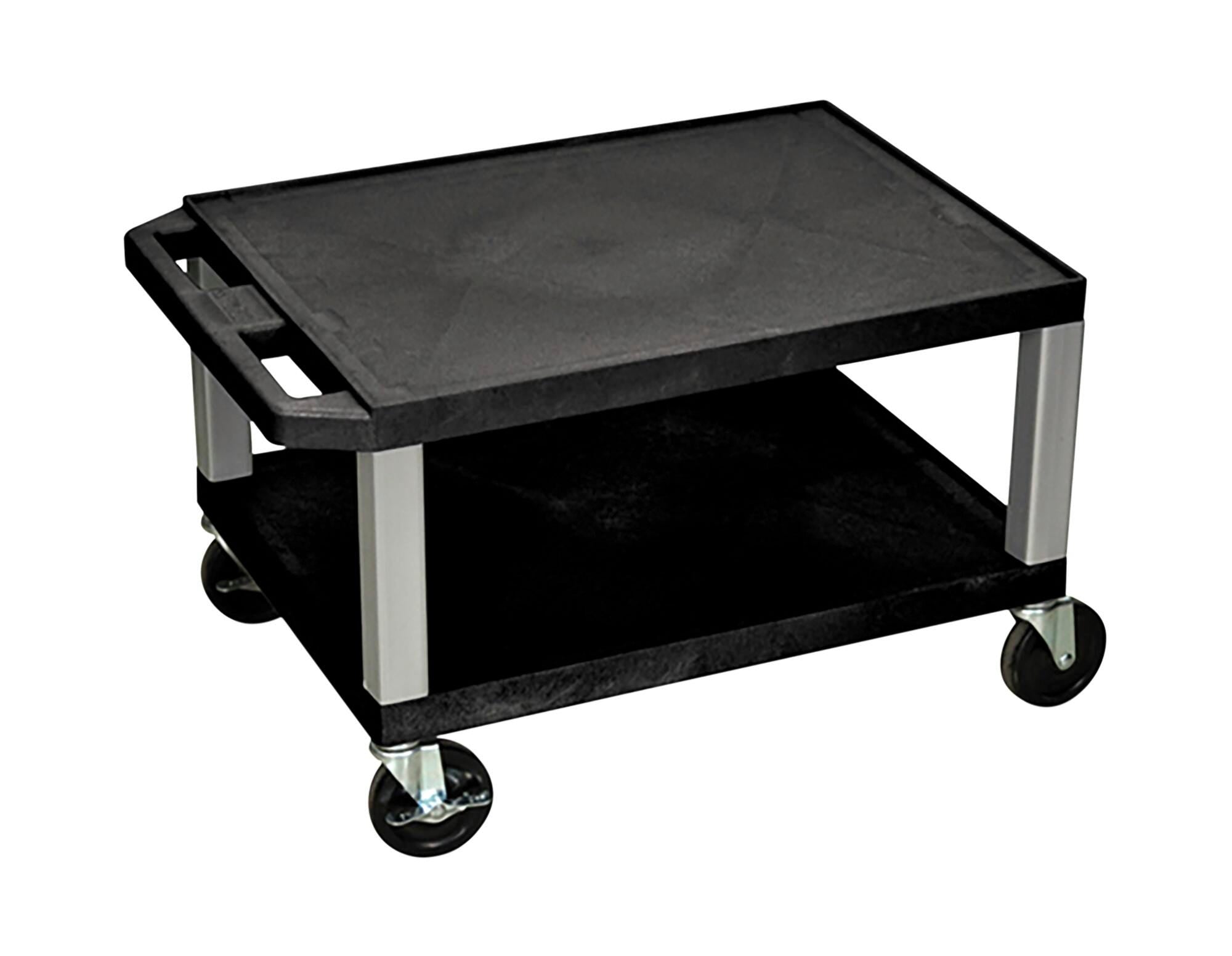 CART - LUXOR 2 SHELF 24X18X16 TUFFY CART WITHOUT POWER - BLACK SHELVES - NICKEL LEGS