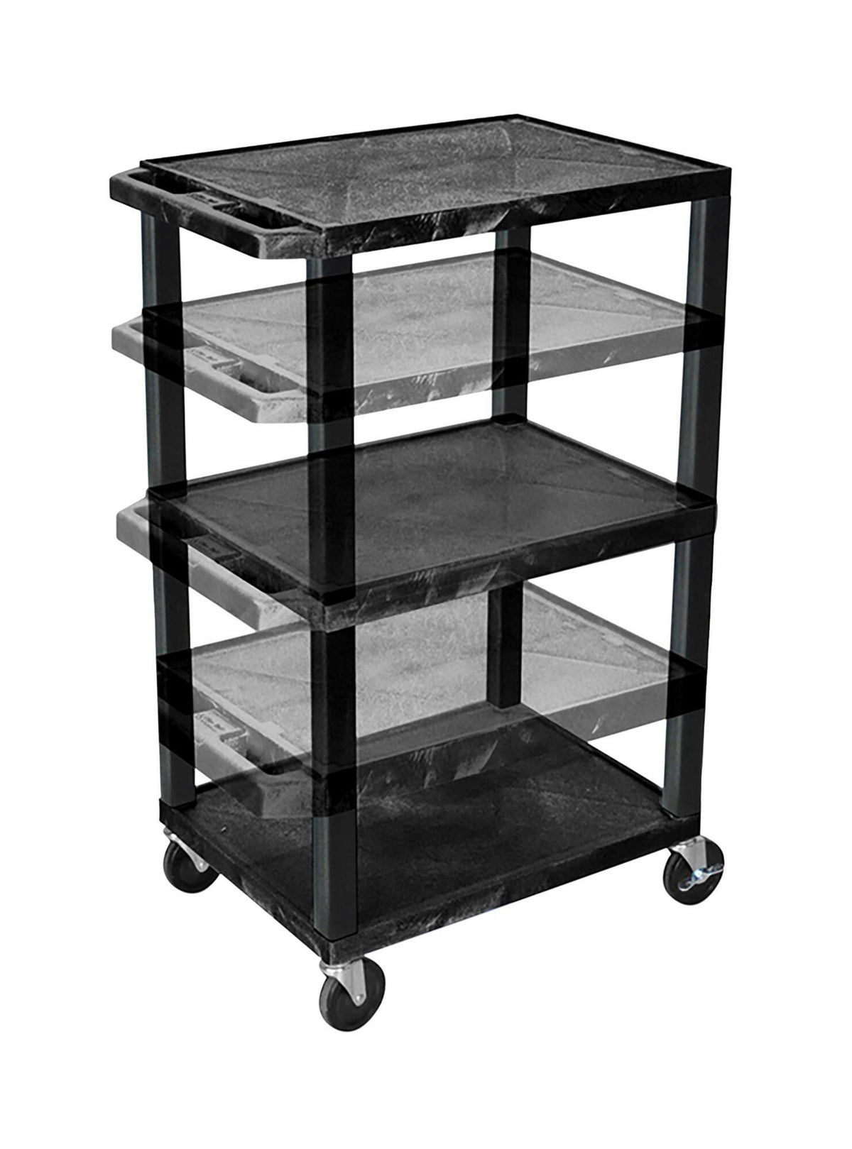 CART - LUXOR ADJUSTABLE 3 SHELF 24X18X16-42 TUFFY CART WITHOUT POWER - BLACK SHELVES - BLACK LEGS