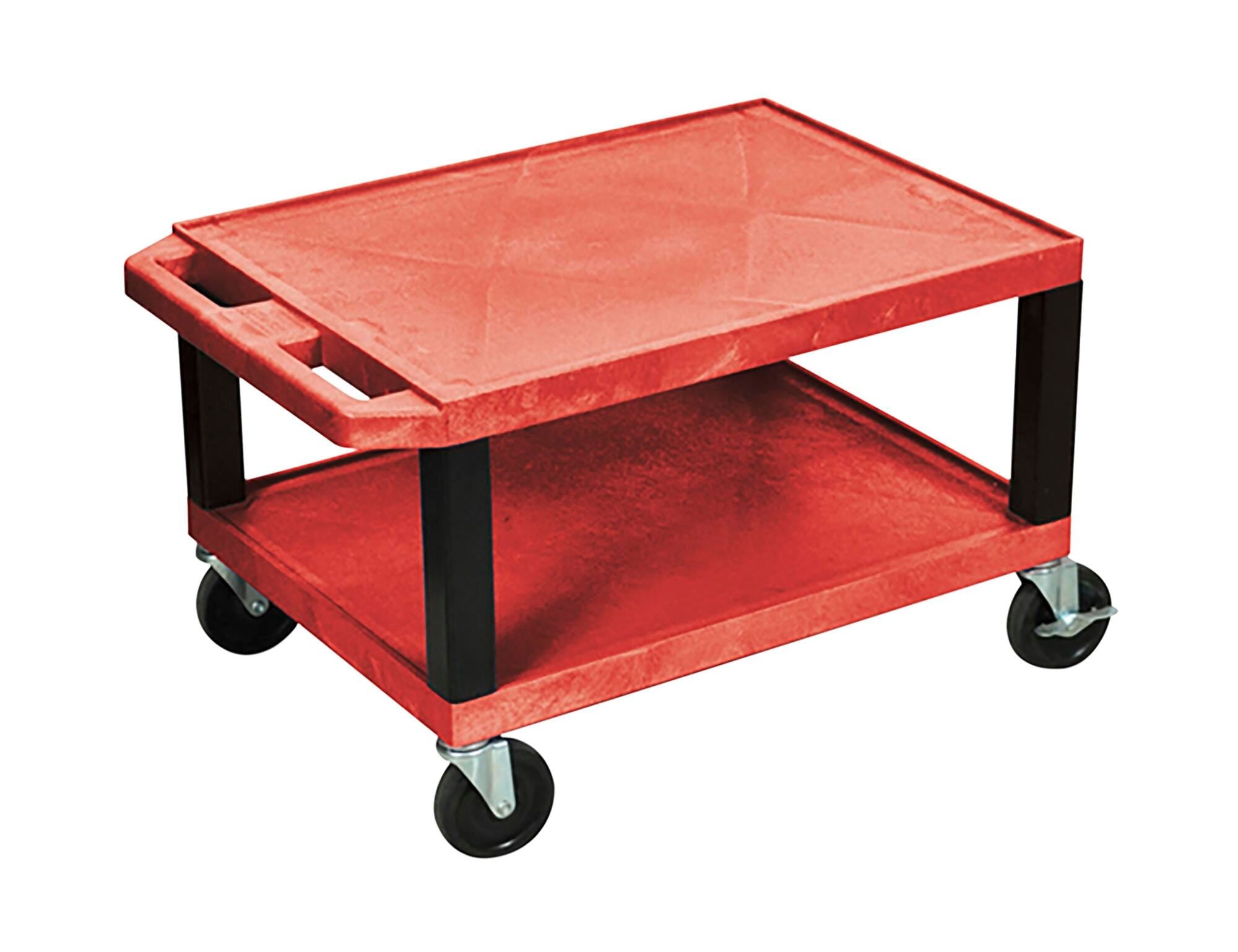 CART - LUXOR 2 SHELF 24X18X16 TUFFY CART WITH POWER - RED SHELVES - BLACK LEGS