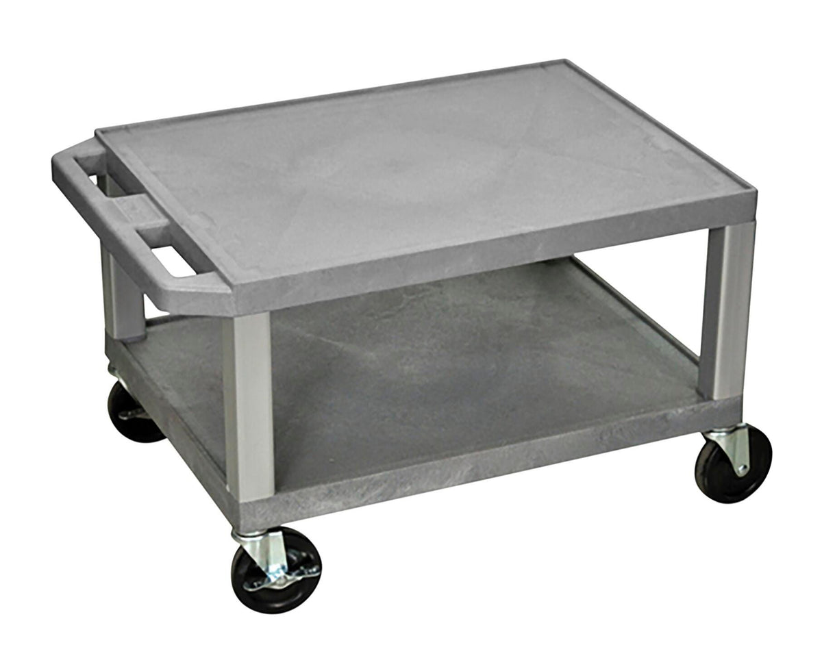 CART - LUXOR 2 SHELF 24X18X16 TUFFY CART WITH POWER - GRAY SHELVES - NICKEL LEGS
