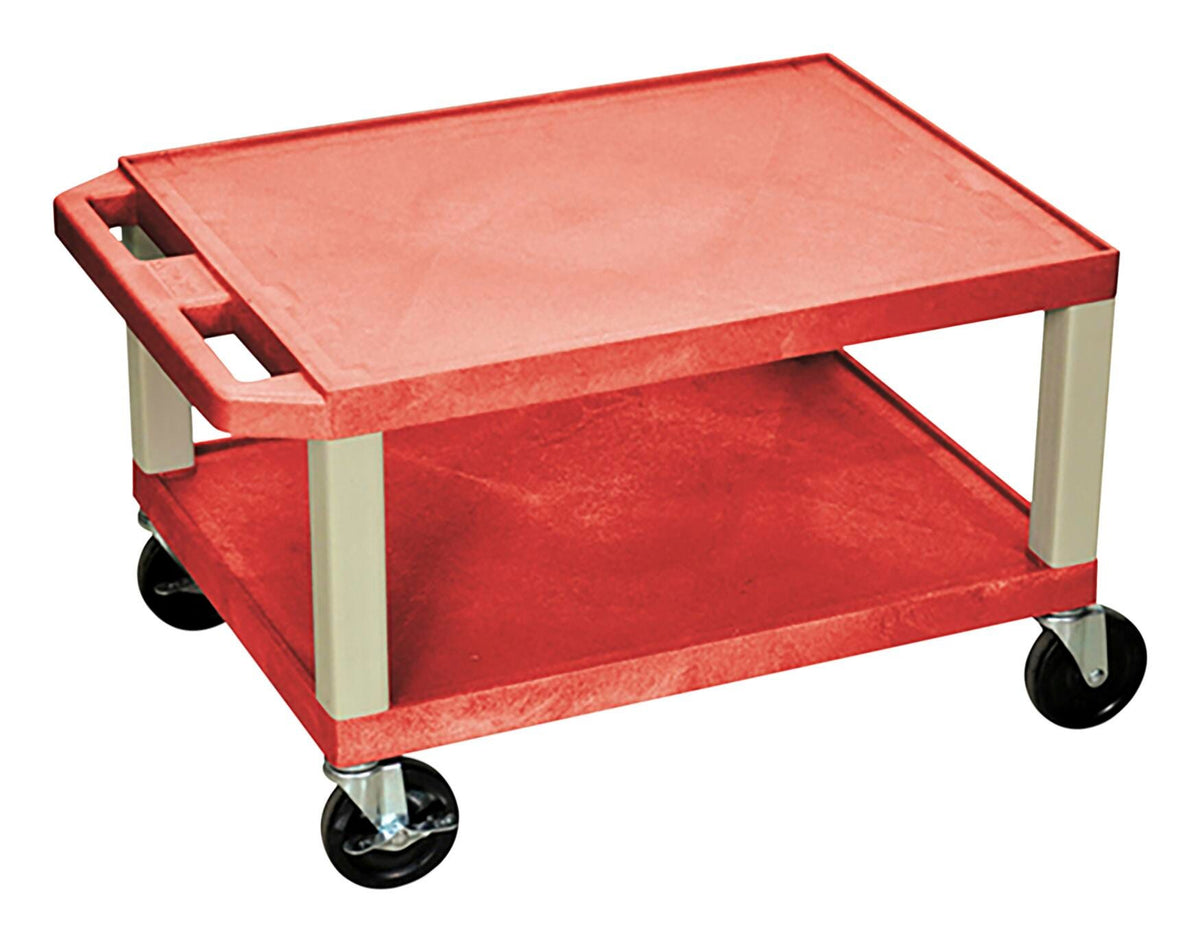 CART - LUXOR 2 SHELF 24X18X16 TUFFY CART WITHOUT POWER - RED SHELVES - PUTTY LEGS