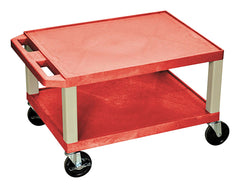 CART - LUXOR 2 SHELF 24X18X16 TUFFY CART WITHOUT POWER - RED SHELVES - PUTTY LEGS