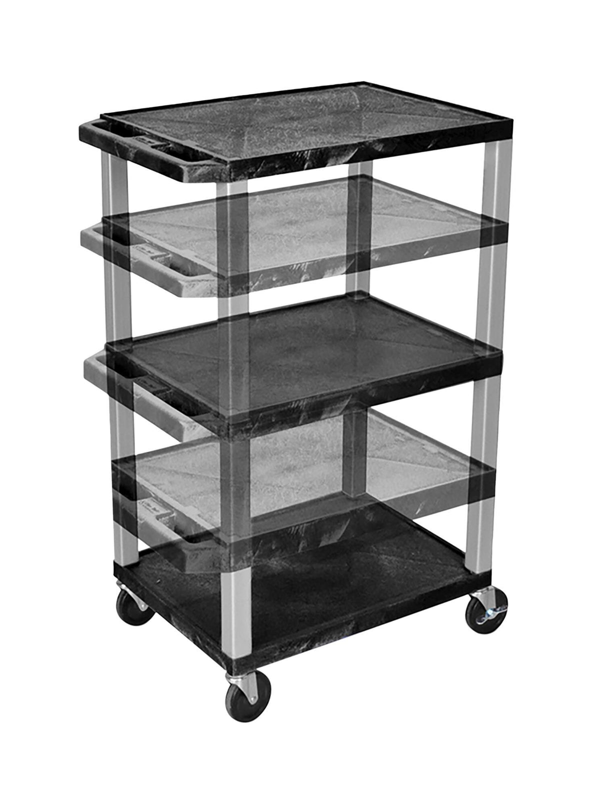 CART - LUXOR ADJUSTABLE 3 SHELF 24X18X16-42 TUFFY CART WITHOUT POWER - BLACK SHELVES - NICKEL LEGS