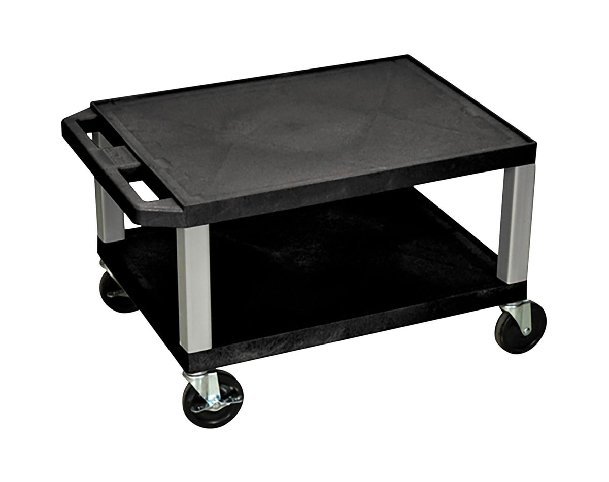 CART - LUXOR 2 SHELF 24X18X16 TUFFY CART WITH POWER - BLACK SHELVES - NICKEL LEGS