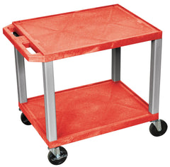 CART - LUXOR 2 SHELF 24X18X24-1/2 TUFFY CART WITH POWER - RED SHELVES - NICKEL LEGS