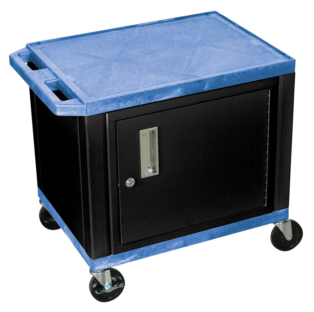 CART - LUXOR 2 SHELF WITH CABINET 24X18X24-1/2 TUFFY CART WITHOUT POWER - BLUE SHELVES - BLACK LEGS - BLACK CABINET