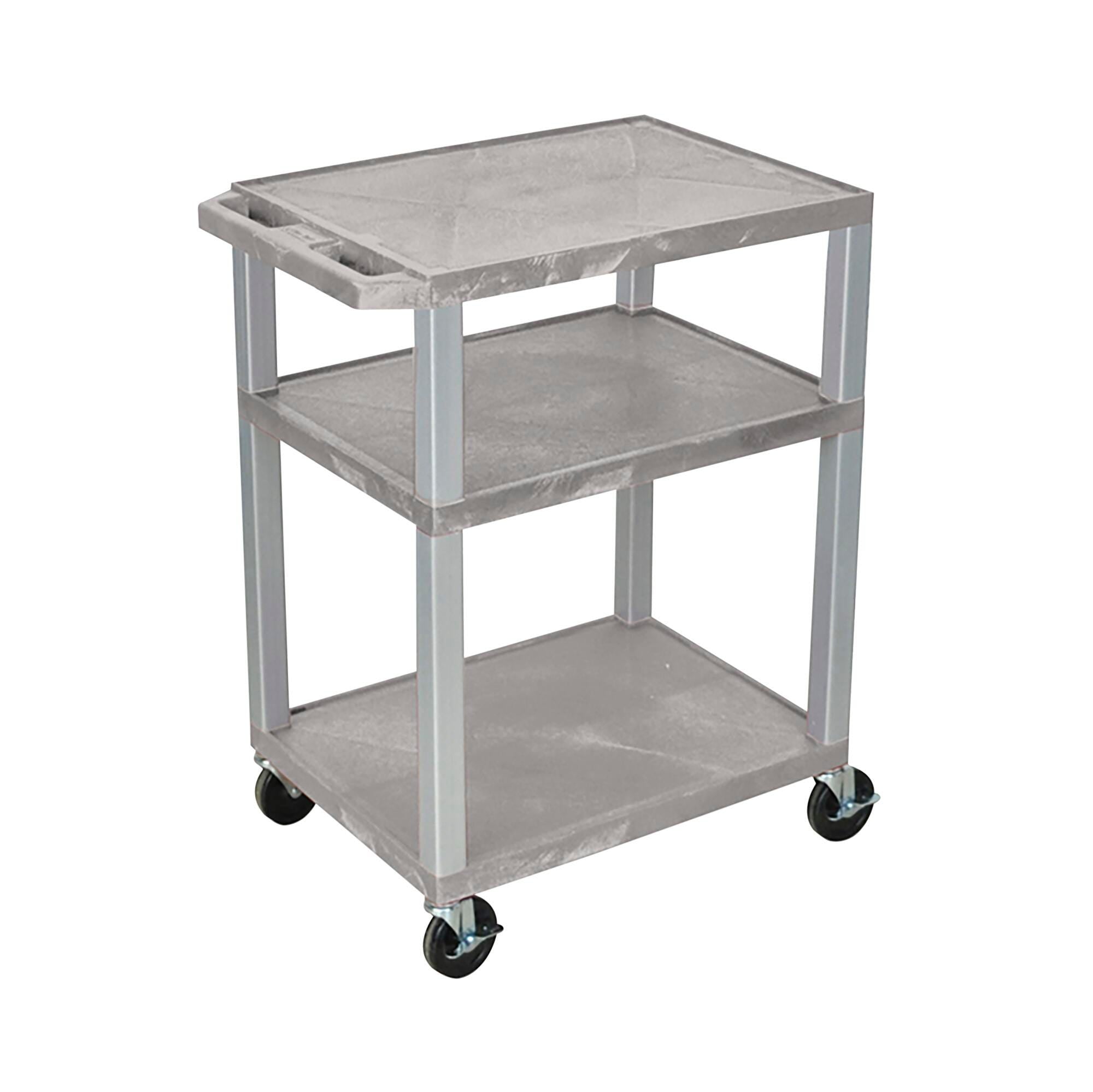 CART - LUXOR 3 SHELF 24X18X34 TUFFY CART WITHOUT POWER - GRAY SHELVES - NICKEL LEGS