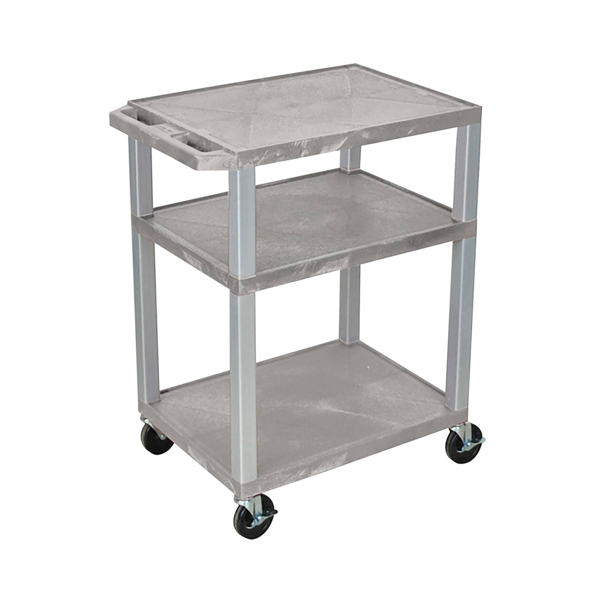 CART - LUXOR 3 SHELF 24X18X34 TUFFY CART WITHOUT POWER - GRAY SHELVES - NICKEL LEGS