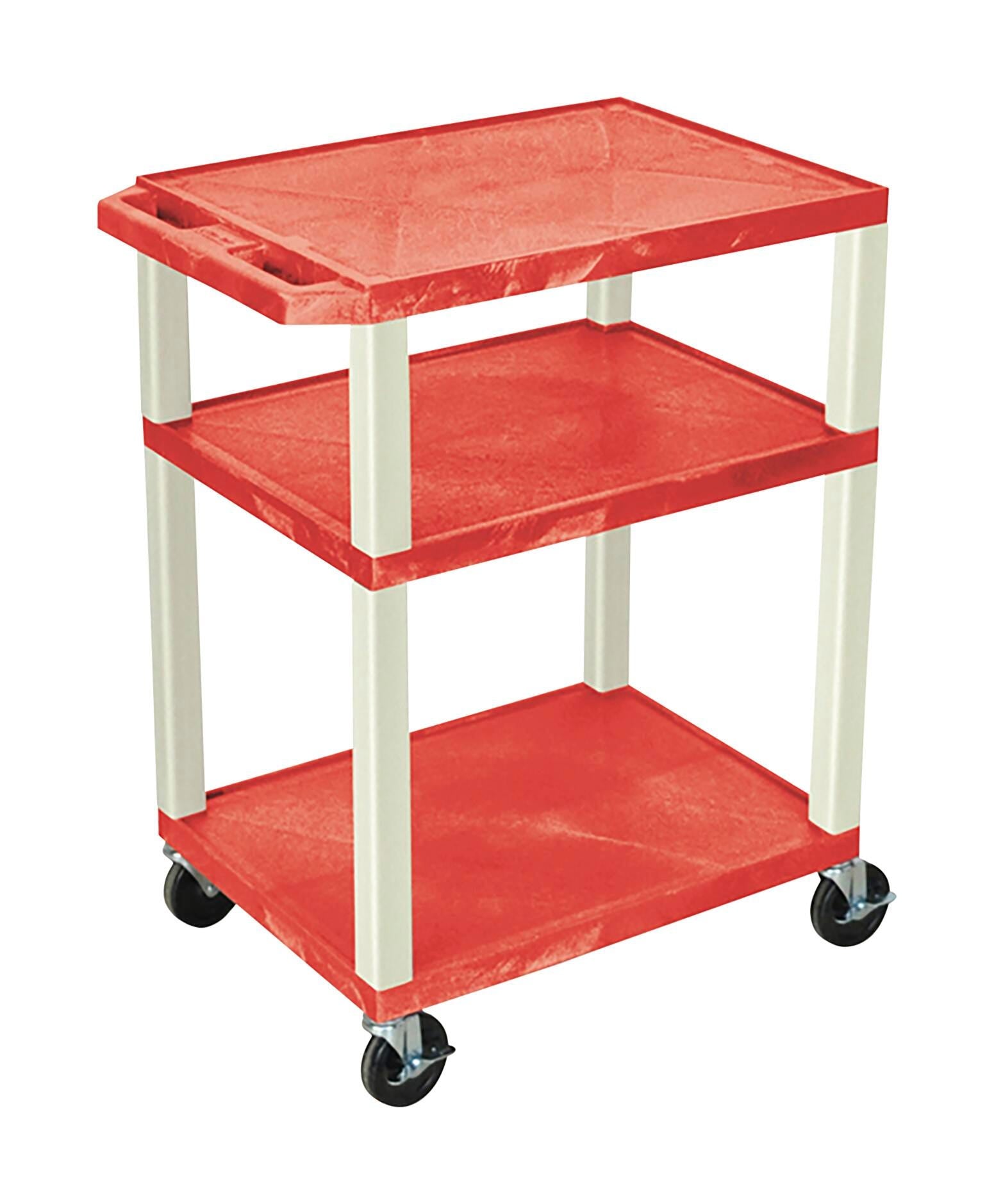 CART - LUXOR 3 SHELF 24X18X34 TUFFY CART WITHOUT POWER - RED SHELVES - PUTTY LEGS