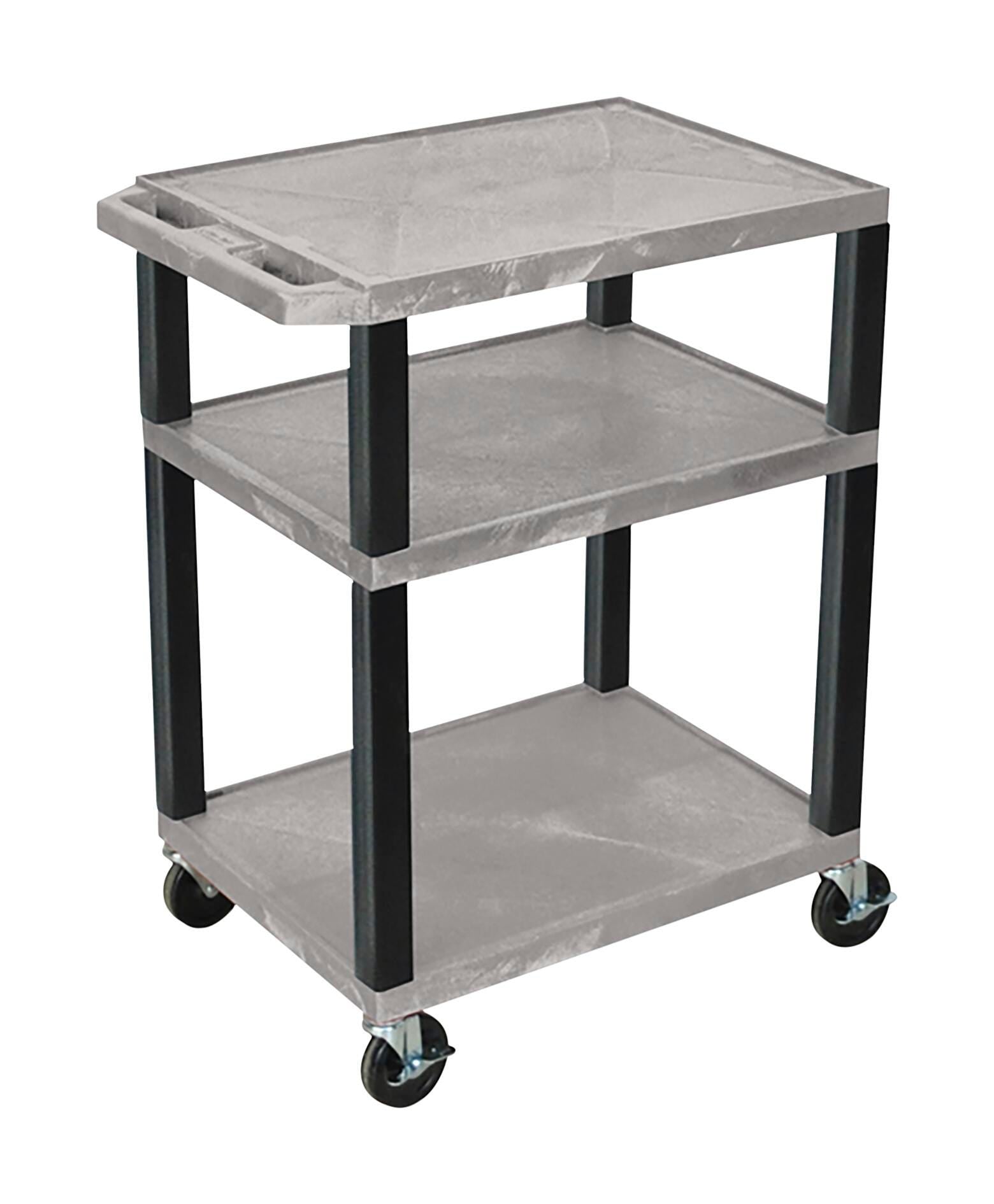 CART - LUXOR 3 SHELF 24X18X34 TUFFY CART WITH POWER - GRAY SHELVES - BLACK LEGS