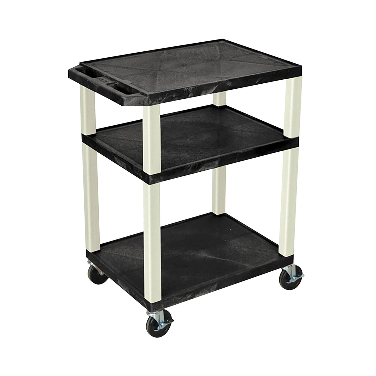 CART - LUXOR 3 SHELF 24X18X34 TUFFY CART WITHOUT POWER - BLACK SHELVES - PUTTY LEGS
