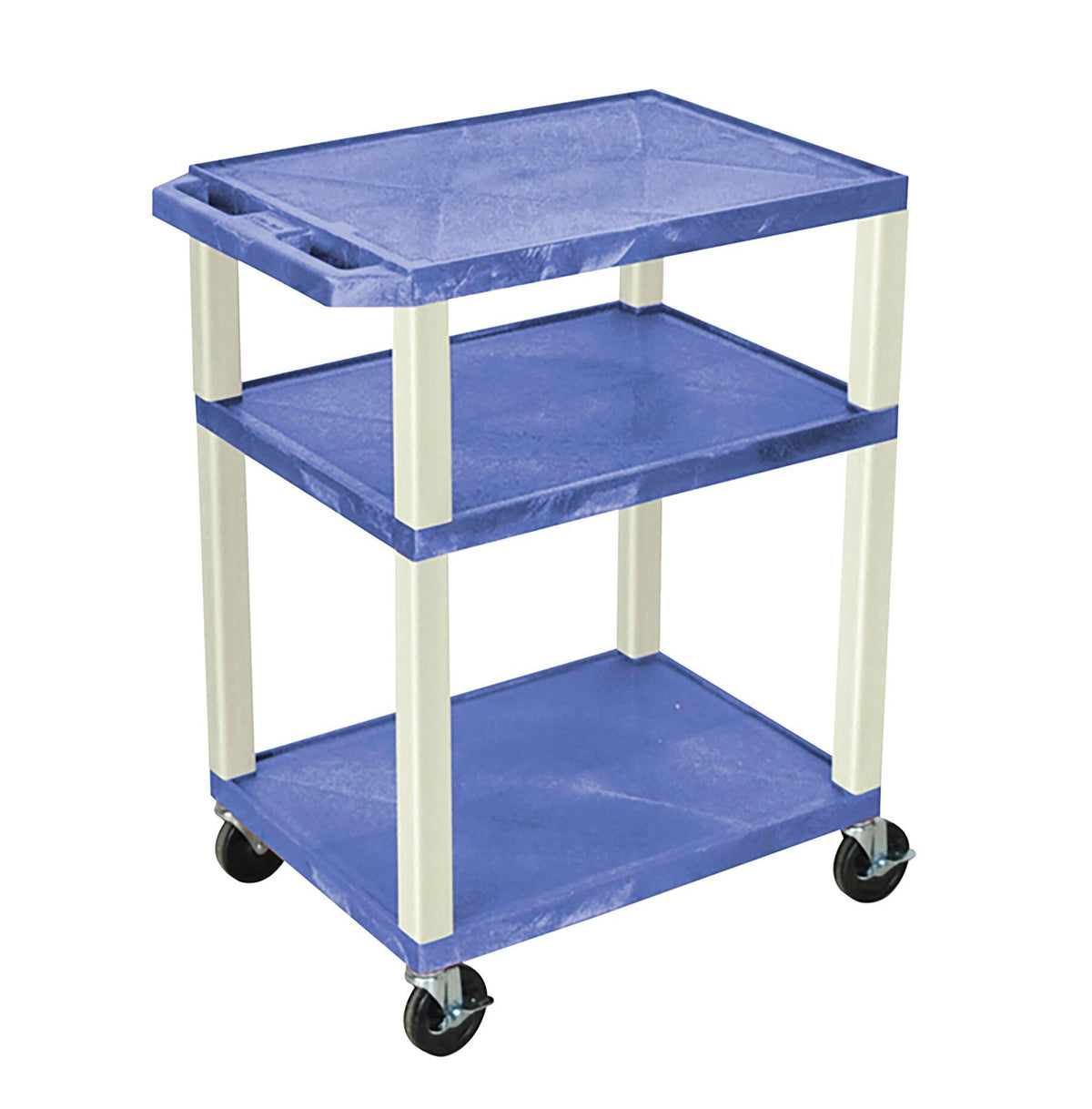 CART - LUXOR 3 SHELF 24X18X34 TUFFY CART WITH POWER - BLUE SHELVES - PUTTY LEGS