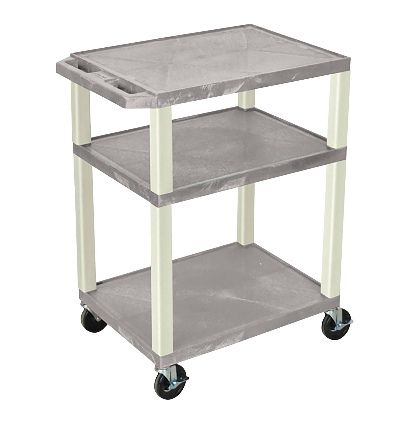 CART - LUXOR 3 SHELF 24X18X34 TUFFY CART WITH POWER - GRAY SHELVES - PUTTY LEGS