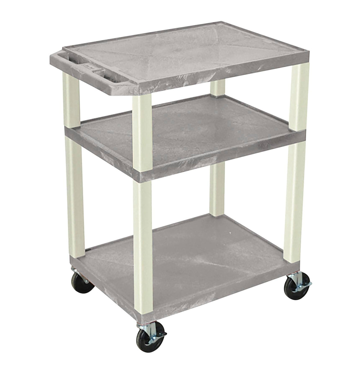 CART - LUXOR 3 SHELF 24X18X34 TUFFY CART WITH POWER - GRAY SHELVES - PUTTY LEGS