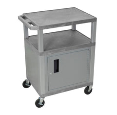 CART - LUXOR 3 SHELF WITH CABINET 24X18X34 TUFFY CART WITH POWER - GRAY SHELVES - NICKEL LEGS - NICKEL CABINET