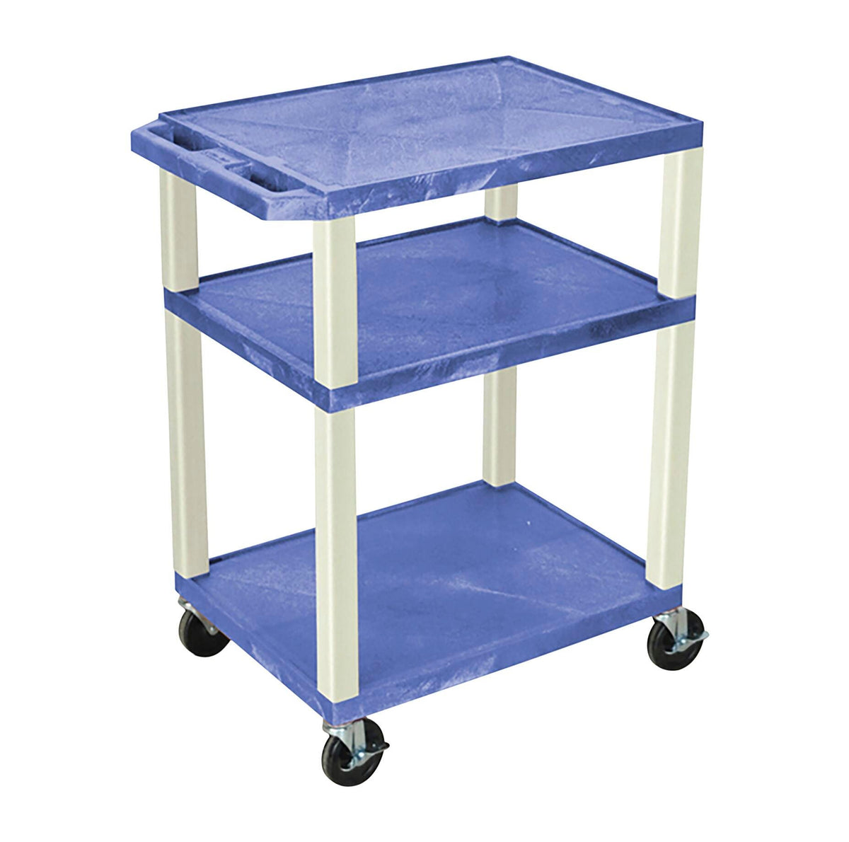 CART - LUXOR 3 SHELF WITH CABINET 24X18X34 TUFFY CART WITH POWER - BLACK SHELVES - BLACK LEGS - BLACK CABINET