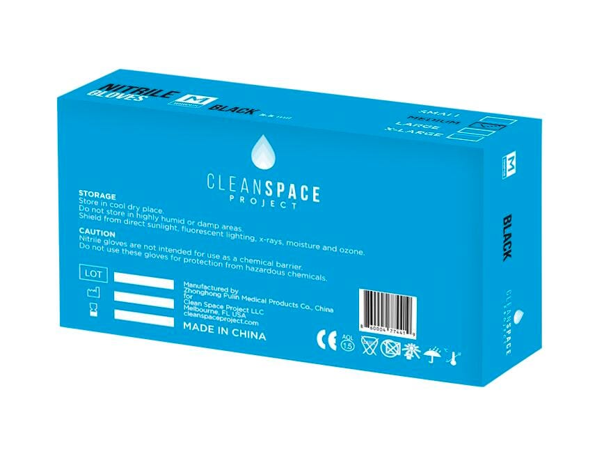 FIRST AID - CLEAN SPACE PROJECT 5.5 MIL INDUSTRIAL NITRILE POWDER FREE GLOVES MEDIUM - 100/BOX