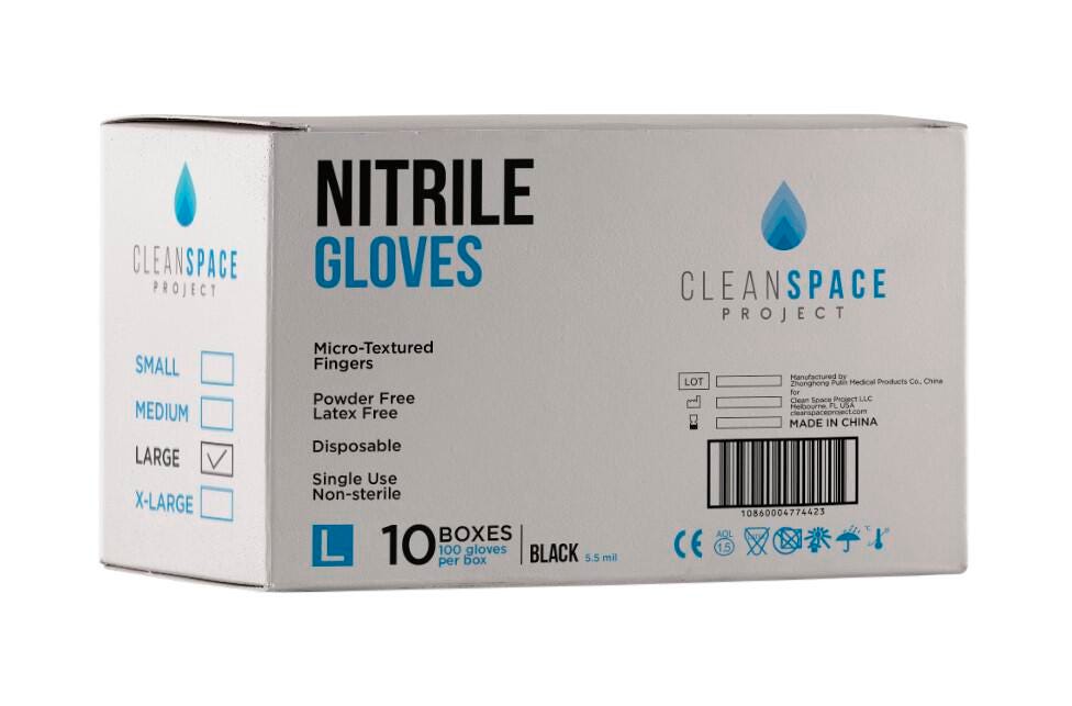 FIRST AID - CLEAN SPACE PROJECT 5.5 MIL INDUSTRIAL NITRILE POWDER FREE GLOVES LARGE - 100/BOX