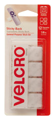 VELCRO STICKY BACK SQUARES WHITE 7/8 IN PACK OF 12
