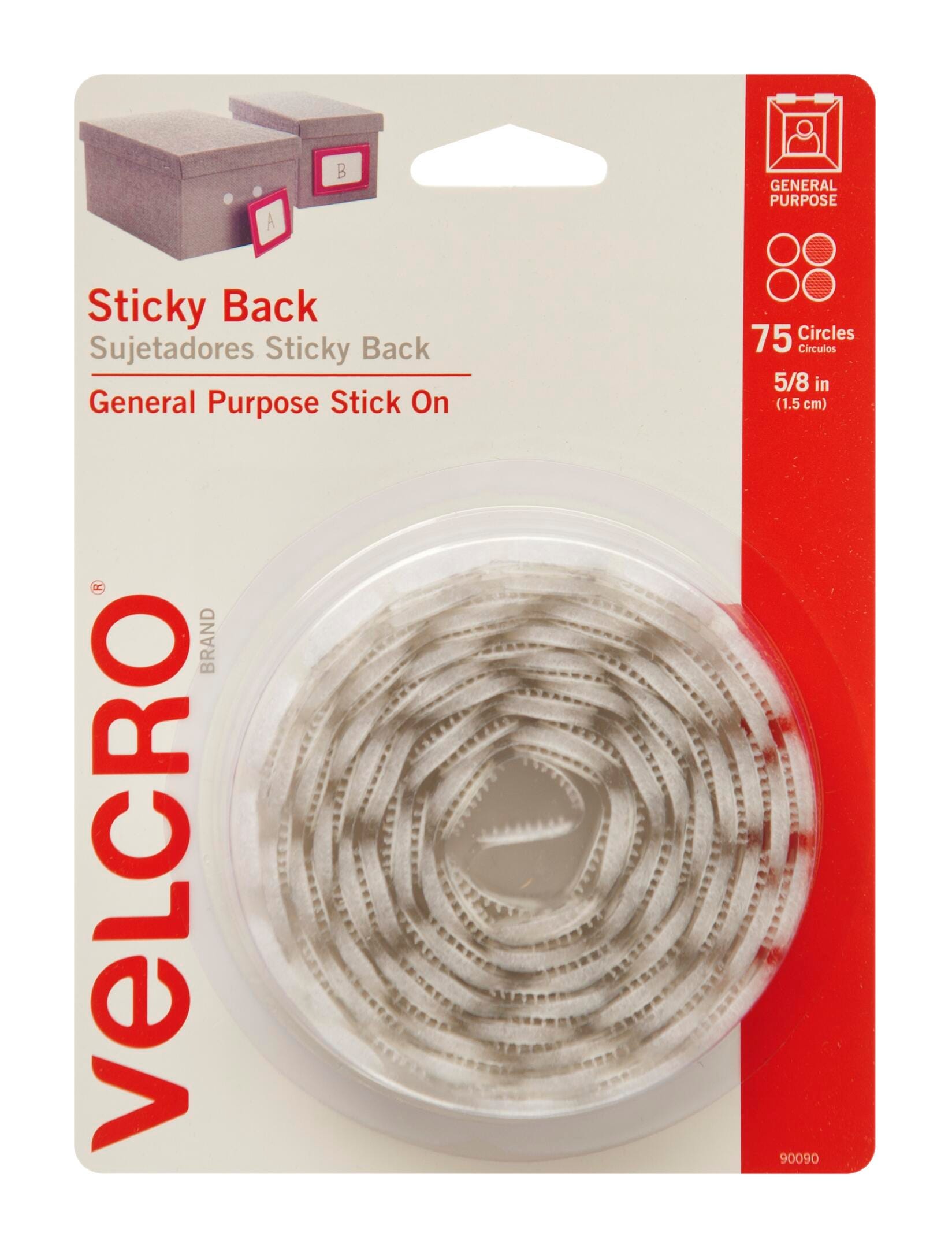 VELCRO STICKY BACK CIRCLES WHITE 5/8 IN PACK OF 75