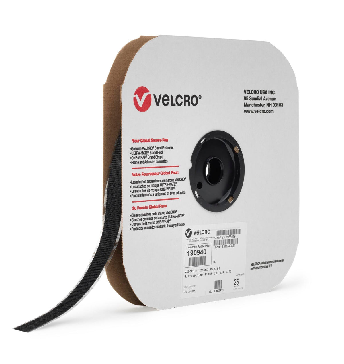 TAPE ROLL VELCRO STICKY BACK 75 FT X 3/4 IN HOOK SIDE ONLY BLACK