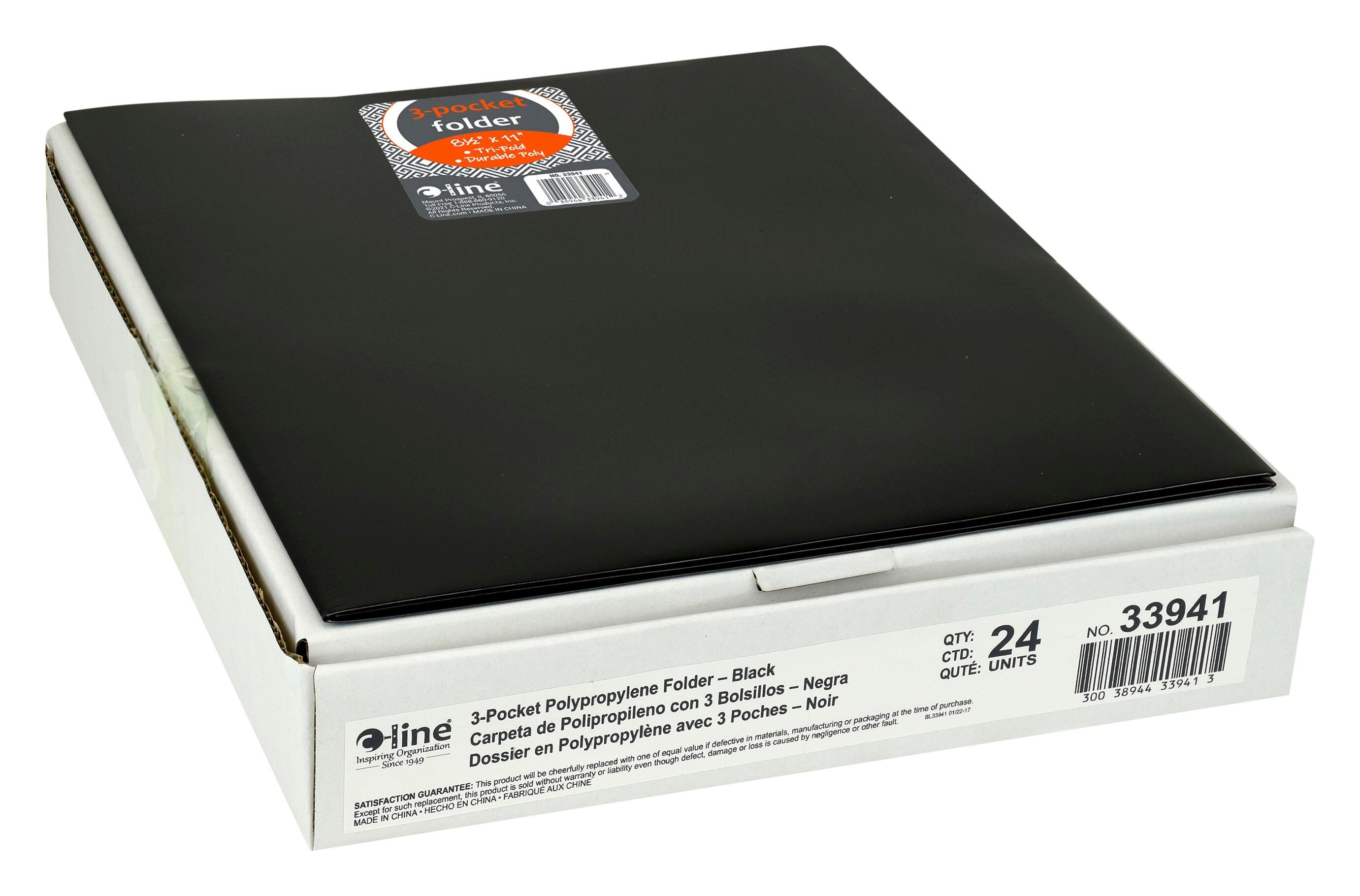 FOLDER POLY 3-POCKET TRI-FOLD BLACK PK OF 24