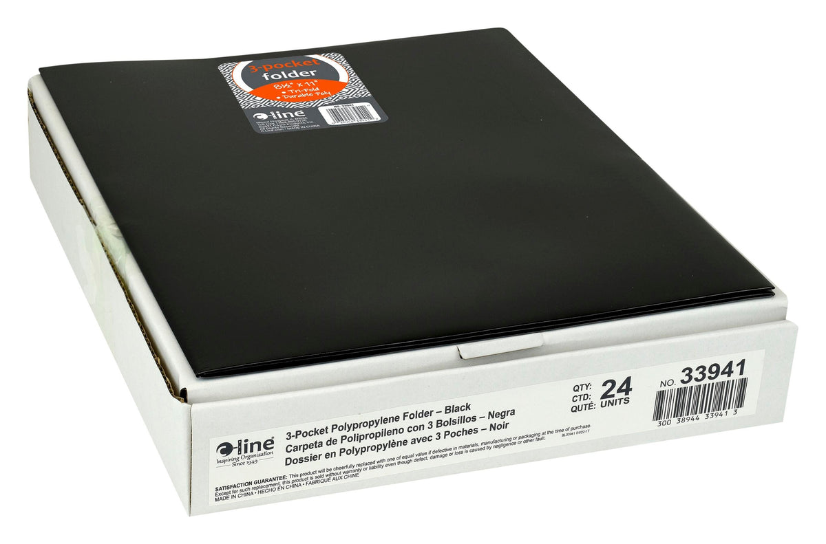 FOLDER POLY 3-POCKET TRI-FOLD BLACK PK OF 24