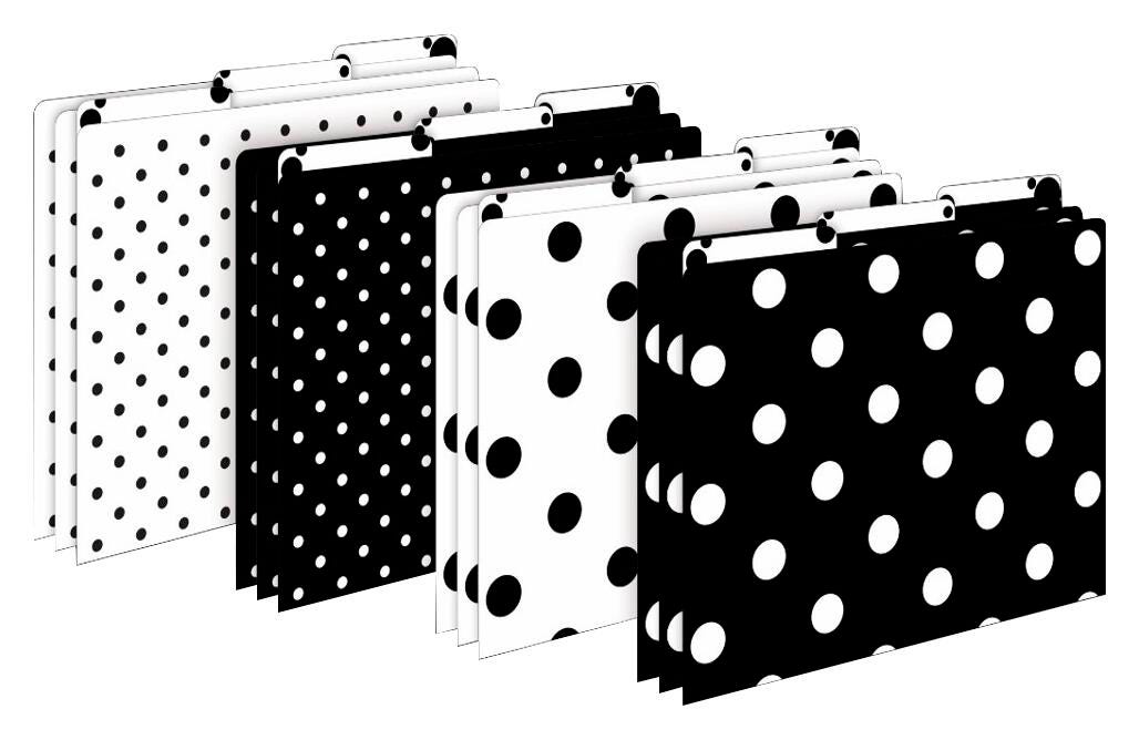 FILE FOLDERS LETTER BLACK/WHITE DOTS SET OF 12