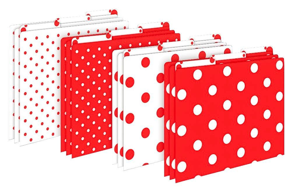 FILE FOLDERS LETTER RED/WHITE DOTS SET OF 12