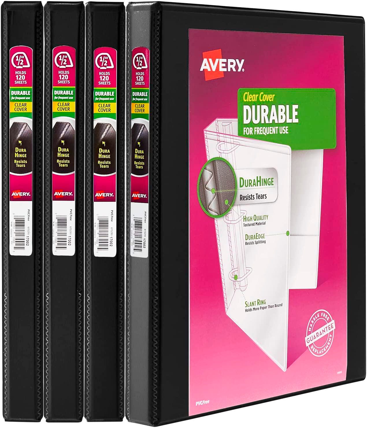 BINDER AVERY DURABLE VIEW 0.5 IN BLACK PACK OF 4