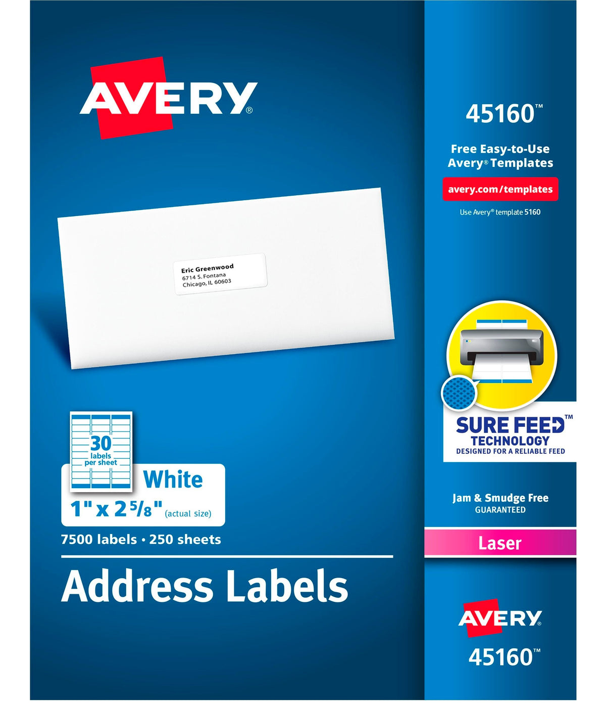 LABEL LASER ADDRESS 1 X 2-5/8 IN PK OF 7500 AVE45160