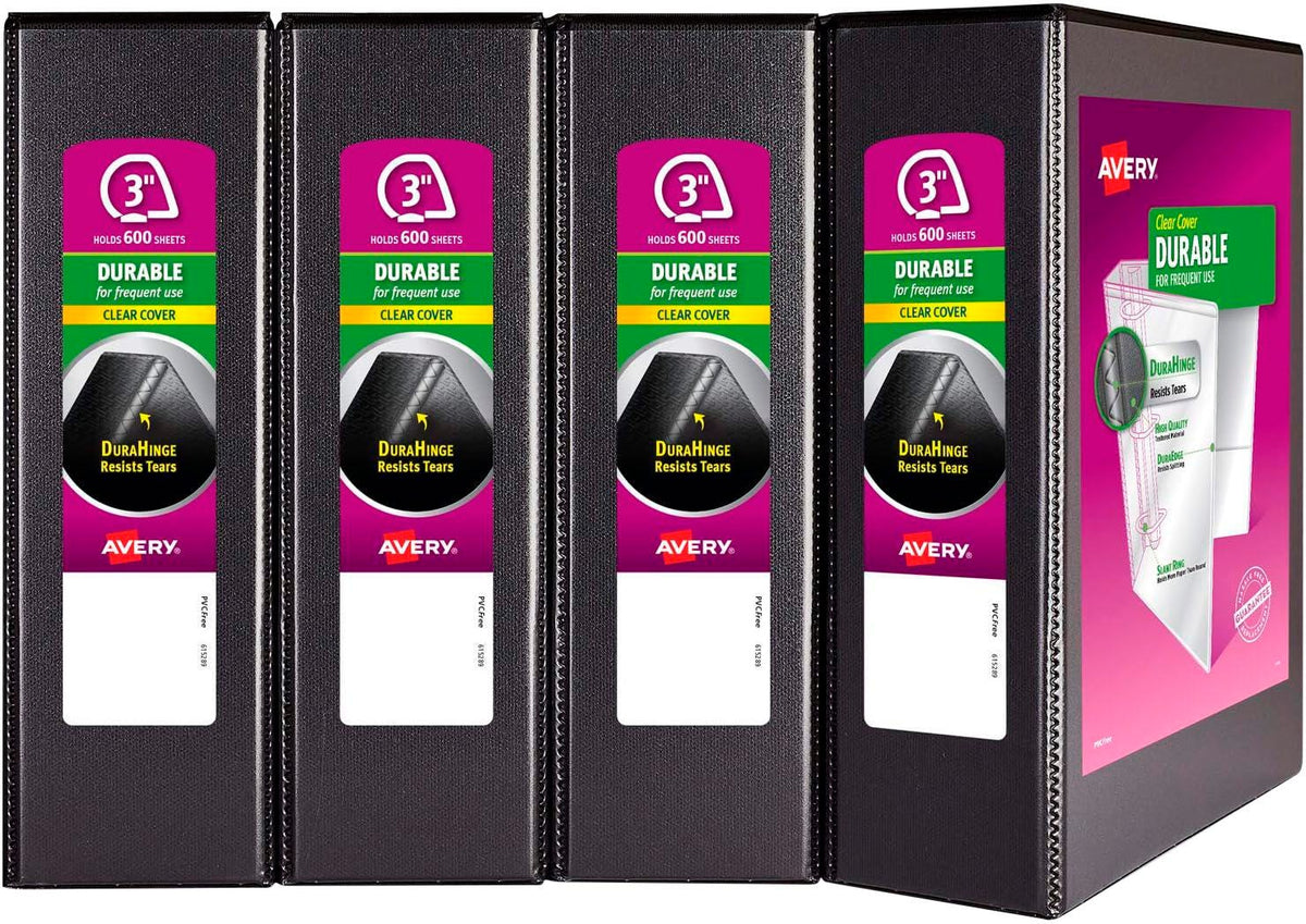 BINDER AVERY DURABLE VIEW 3 IN BLACK PACK OF 4