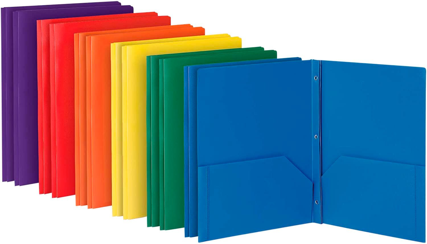 FOLDER 2-POCKET POLY W/PRONGS ASST COLOR SET OF 12
