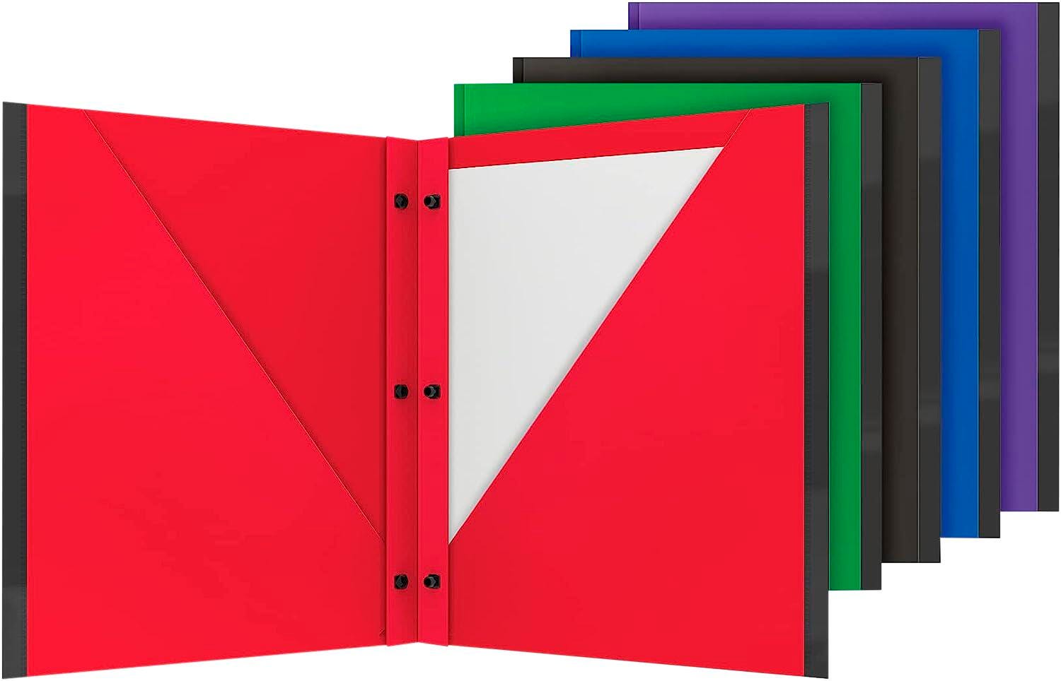 FOLDER 2-POCKET POLY W/SNAP FASTENERS ASST COLOR PK OF 5