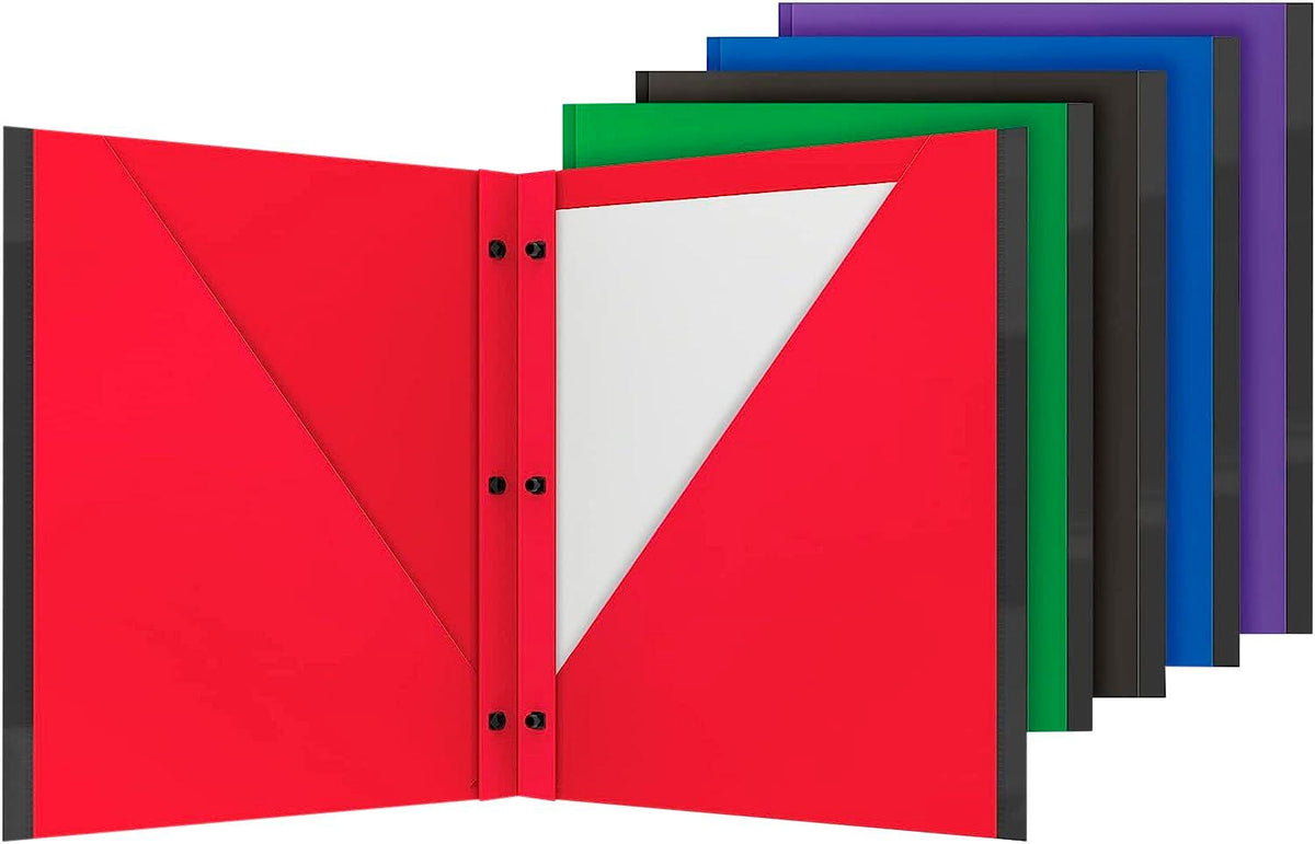 FOLDER 2-POCKET POLY W/SNAP FASTENERS ASST COLOR PK OF 5