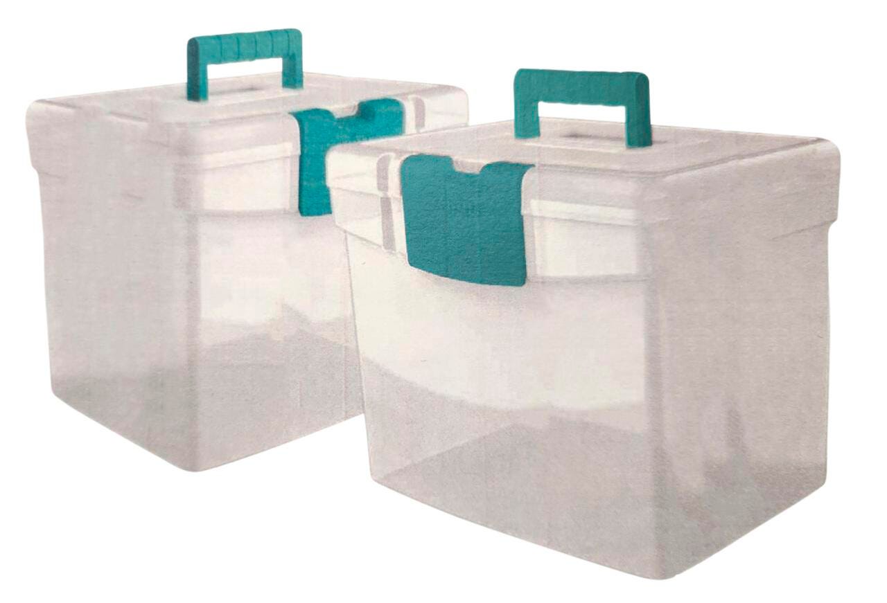 FILE BOX W/XL LID 10-7/8X13-1/4X11 IN CLEAR/TEAL PK OF 2