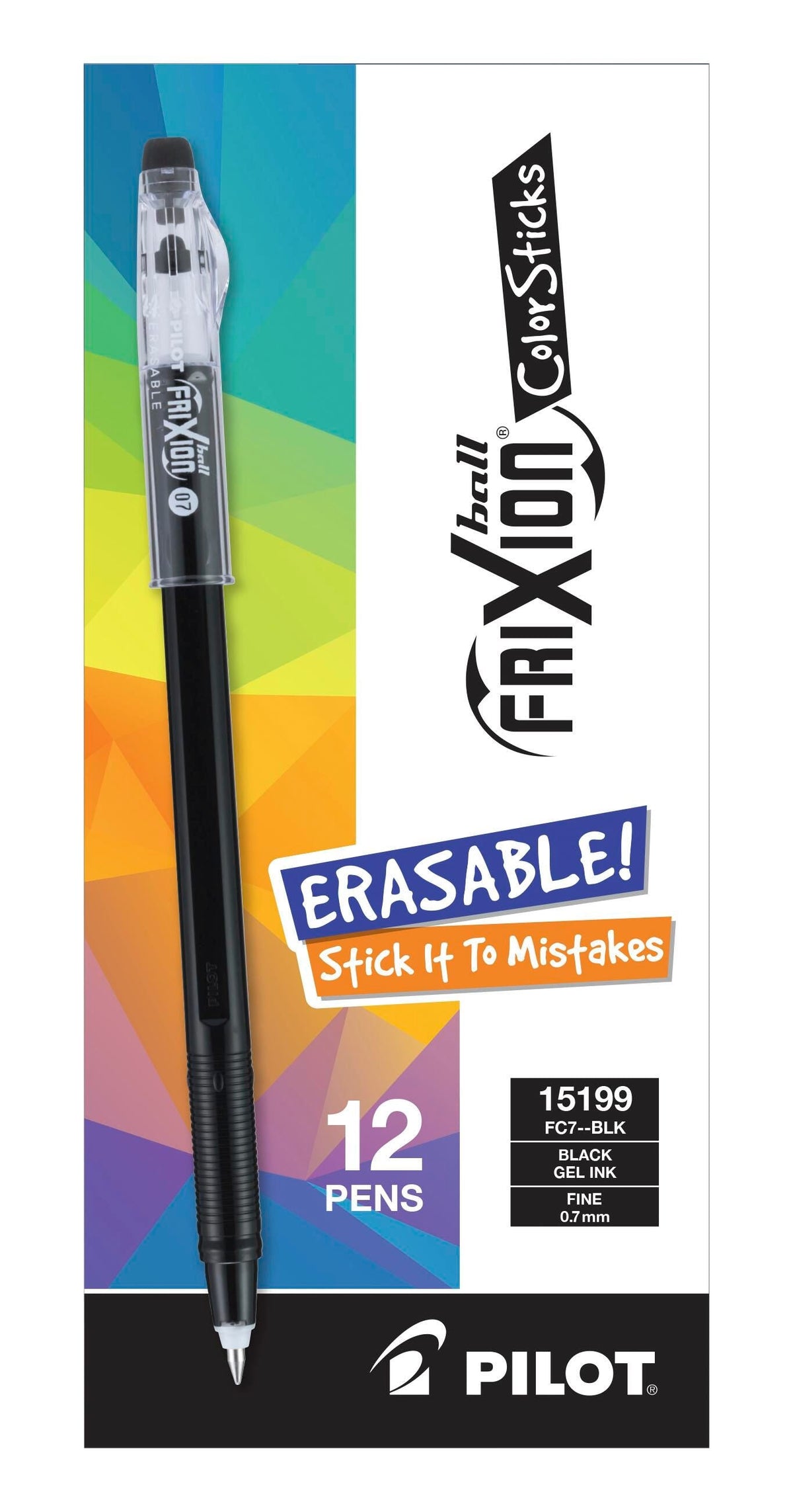 PEN FRIXION COLORSTICKS 0.7MM BLACK PACK OF 12