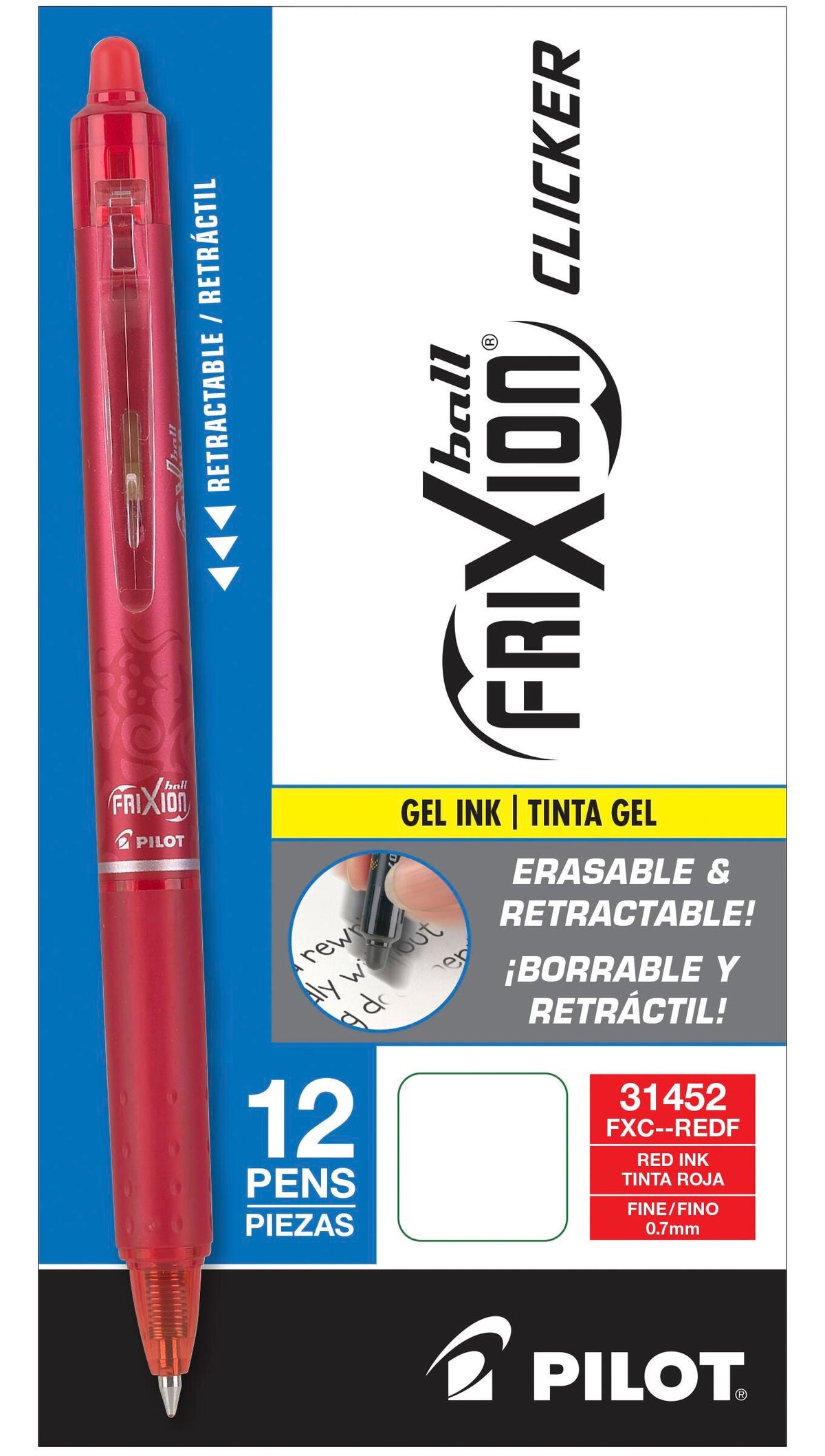 PEN FRIXION CLICKER RT 0.7MM RED PACK OF 12