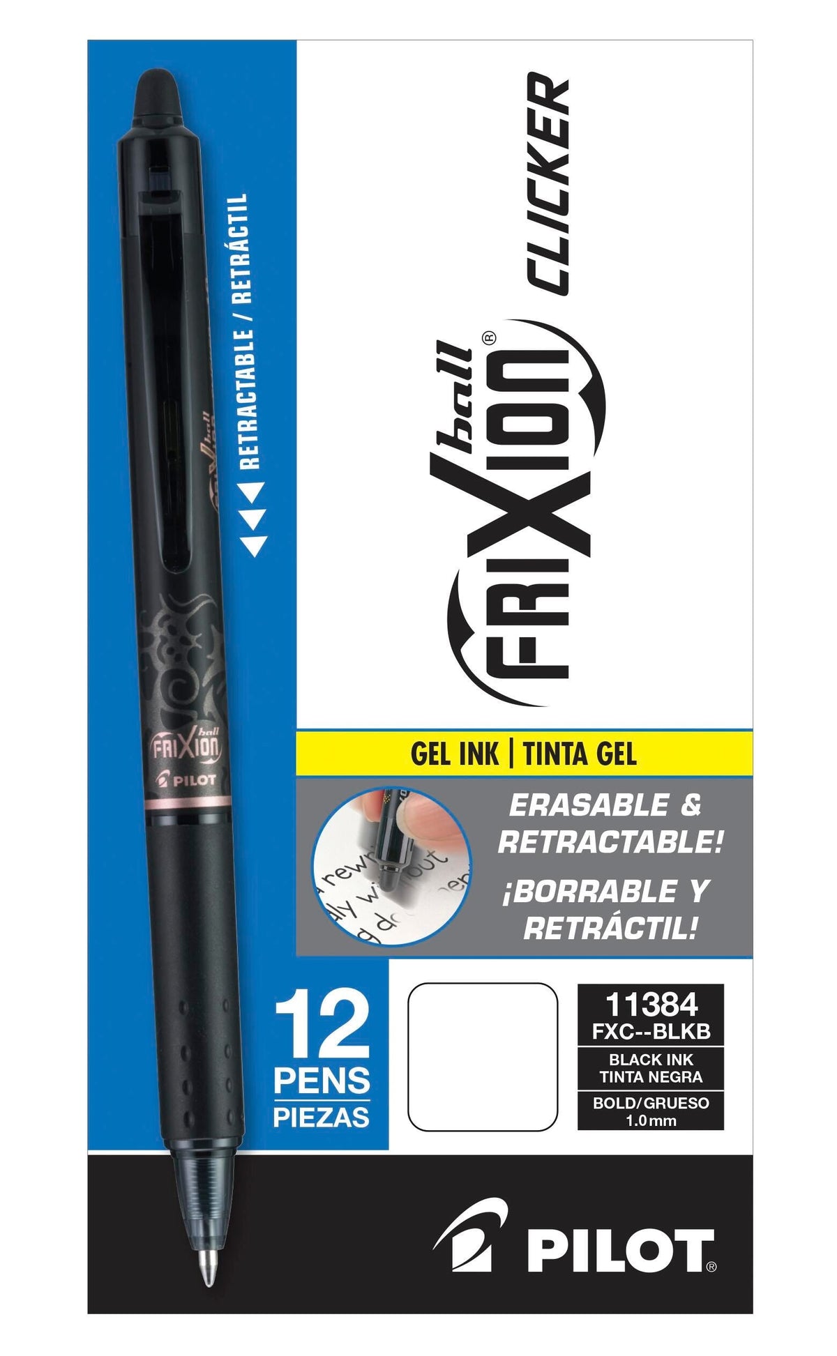 PEN FRIXION CLICKER RT 1.0MM BLACK PACK OF 12