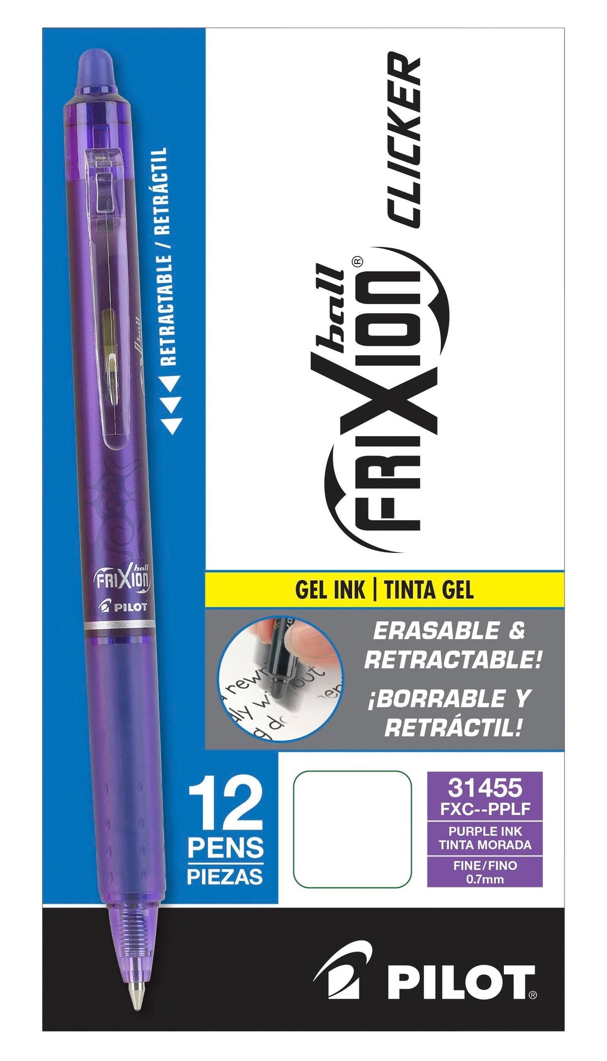 PEN FRIXION CLICKER RT 0.7MM PURPLE PACK OF 12