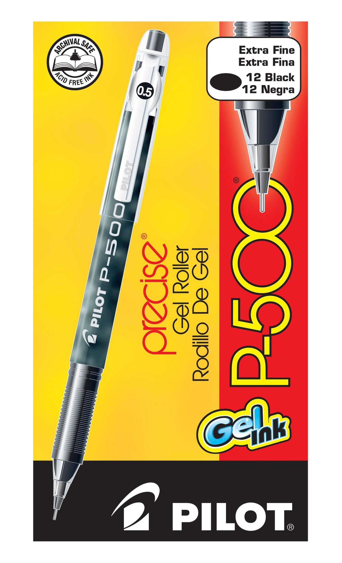 PEN PILOT P500 STICK GEL 0.5MM BLACK PACK OF 12