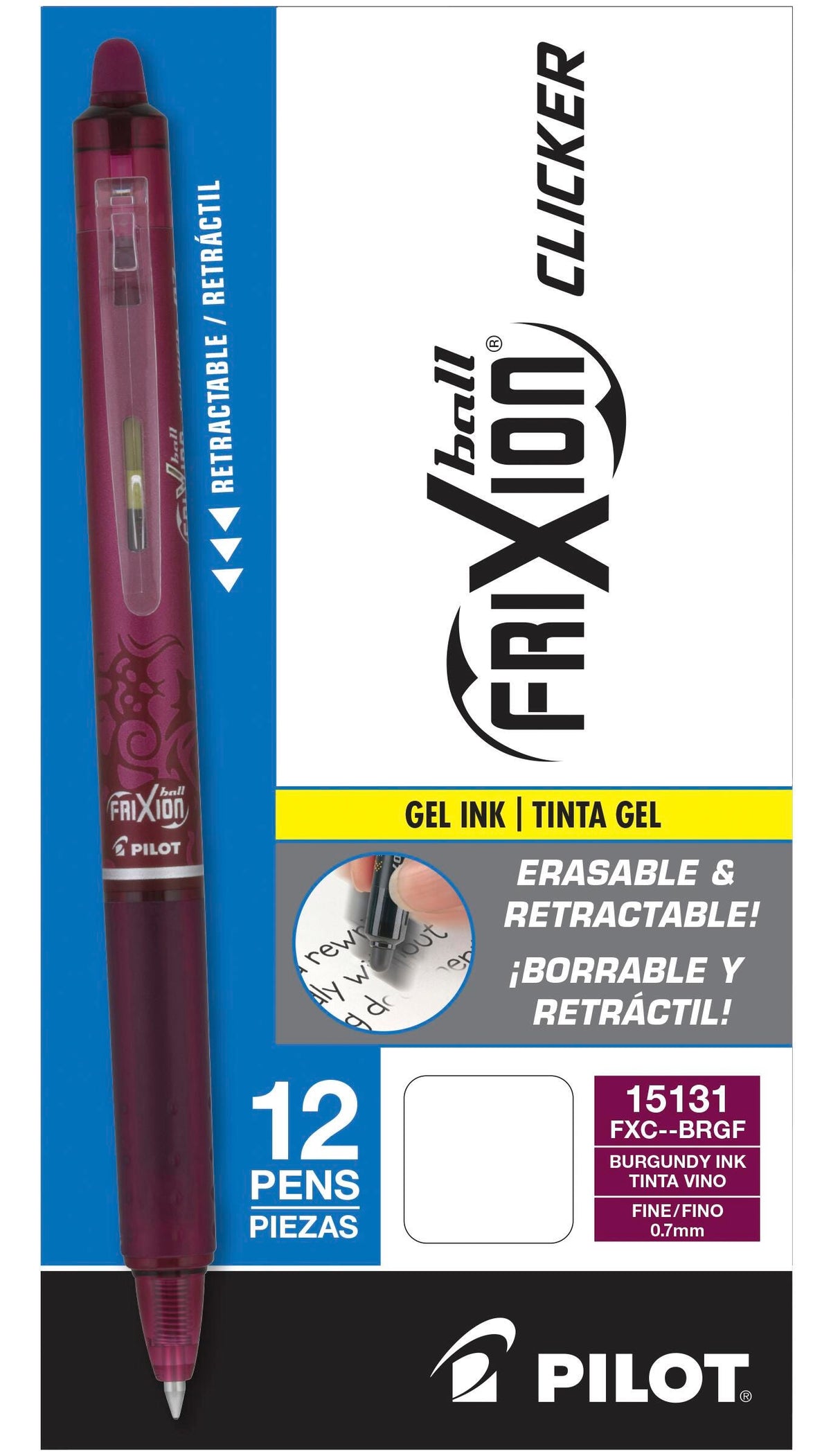 PEN FRIXION CLICKER RT 0.7MM BURGUNDY PACK OF 12