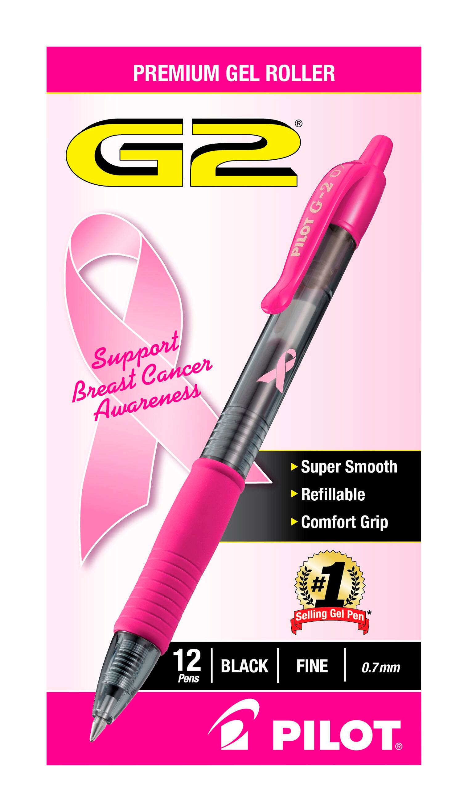 PEN PILOT G2 RT 0.7MM PINK BCA BLACK INK PACK OF 12