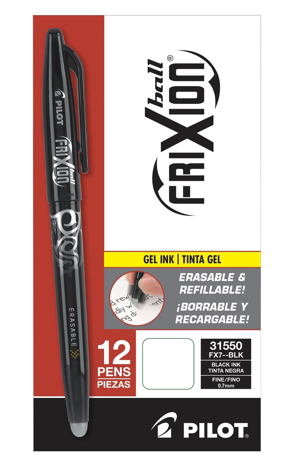 PEN FRIXION CLICKER STICK 0.7MM BLACK PACK OF 12