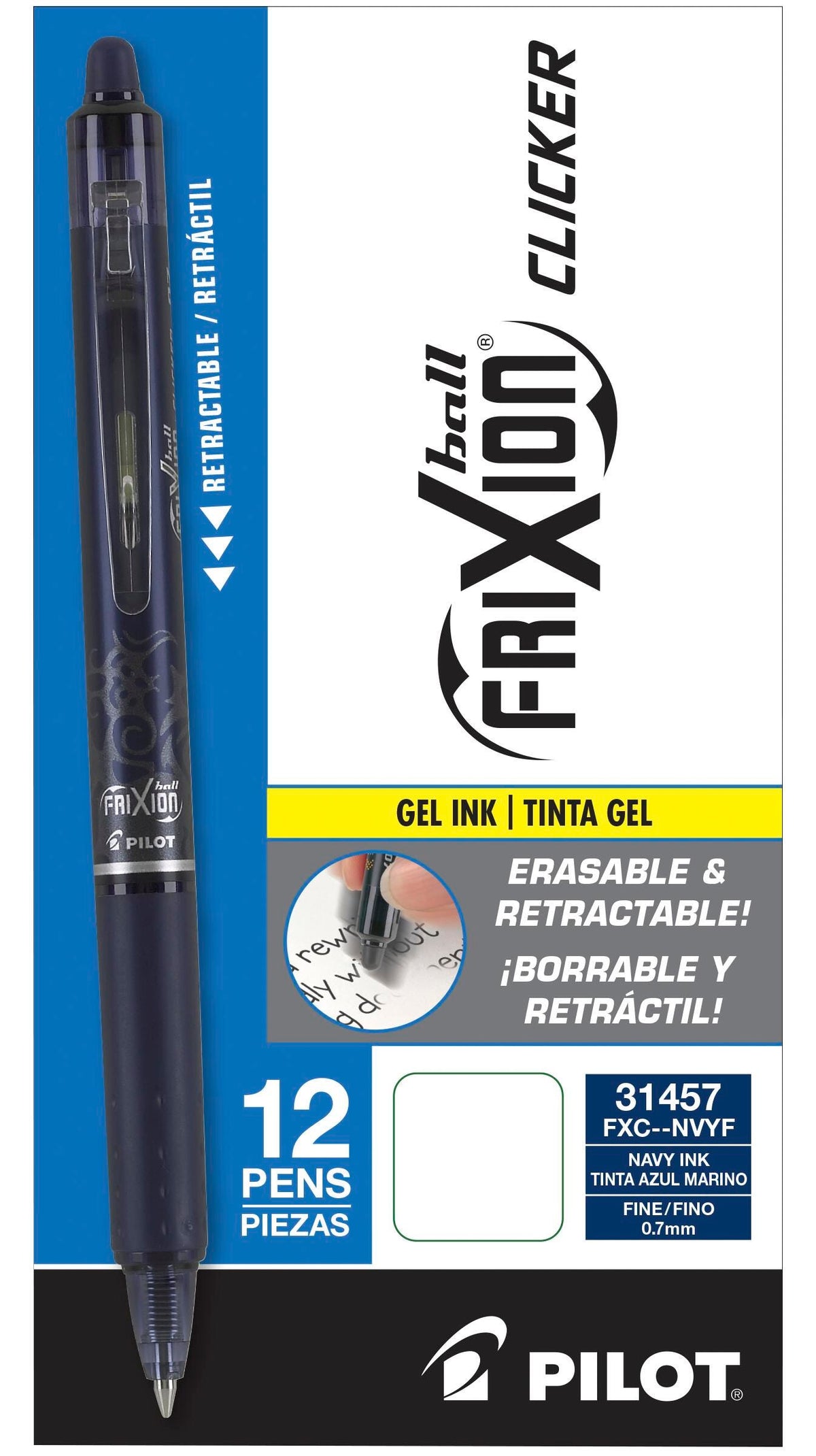 PEN FRIXION CLICKER RT 0.7MM NAVY PACK OF 12