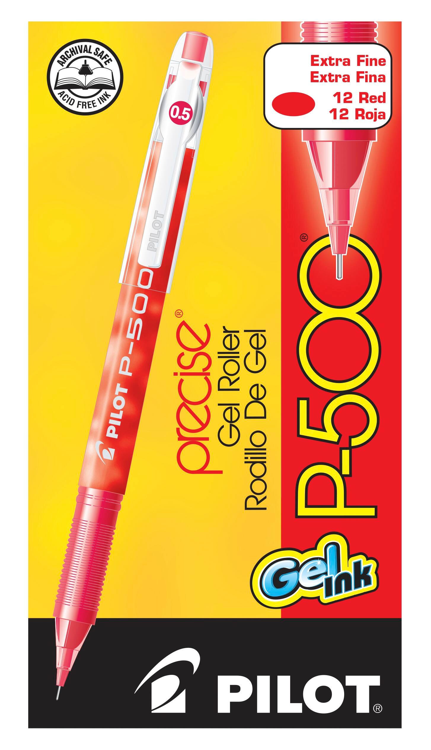 PEN PILOT P500 STICK GEL 0.5MM RED PACK OF 12