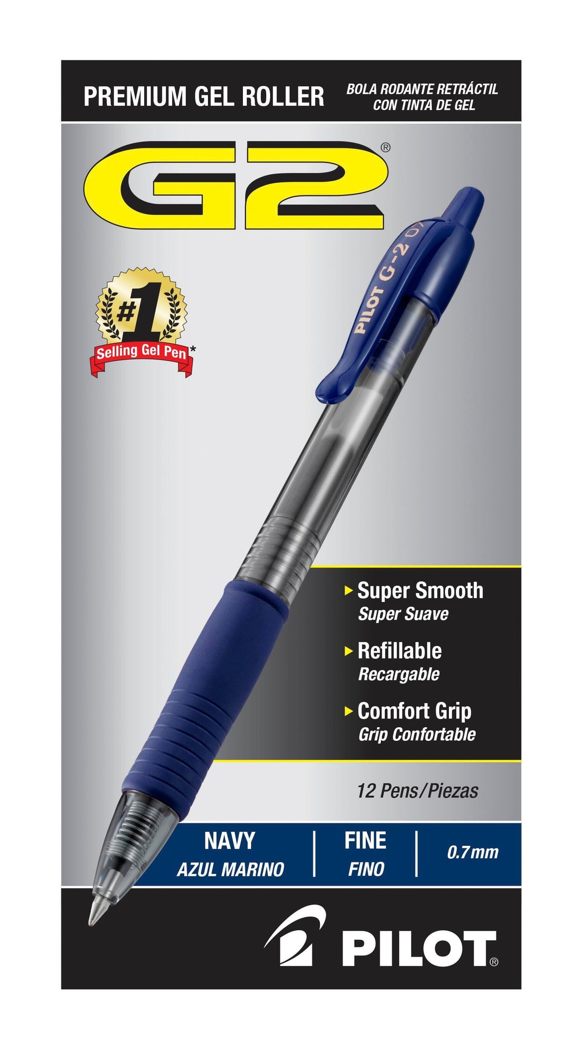 PEN PILOT G2 RT 0.7MM NAVY PACK OF 12