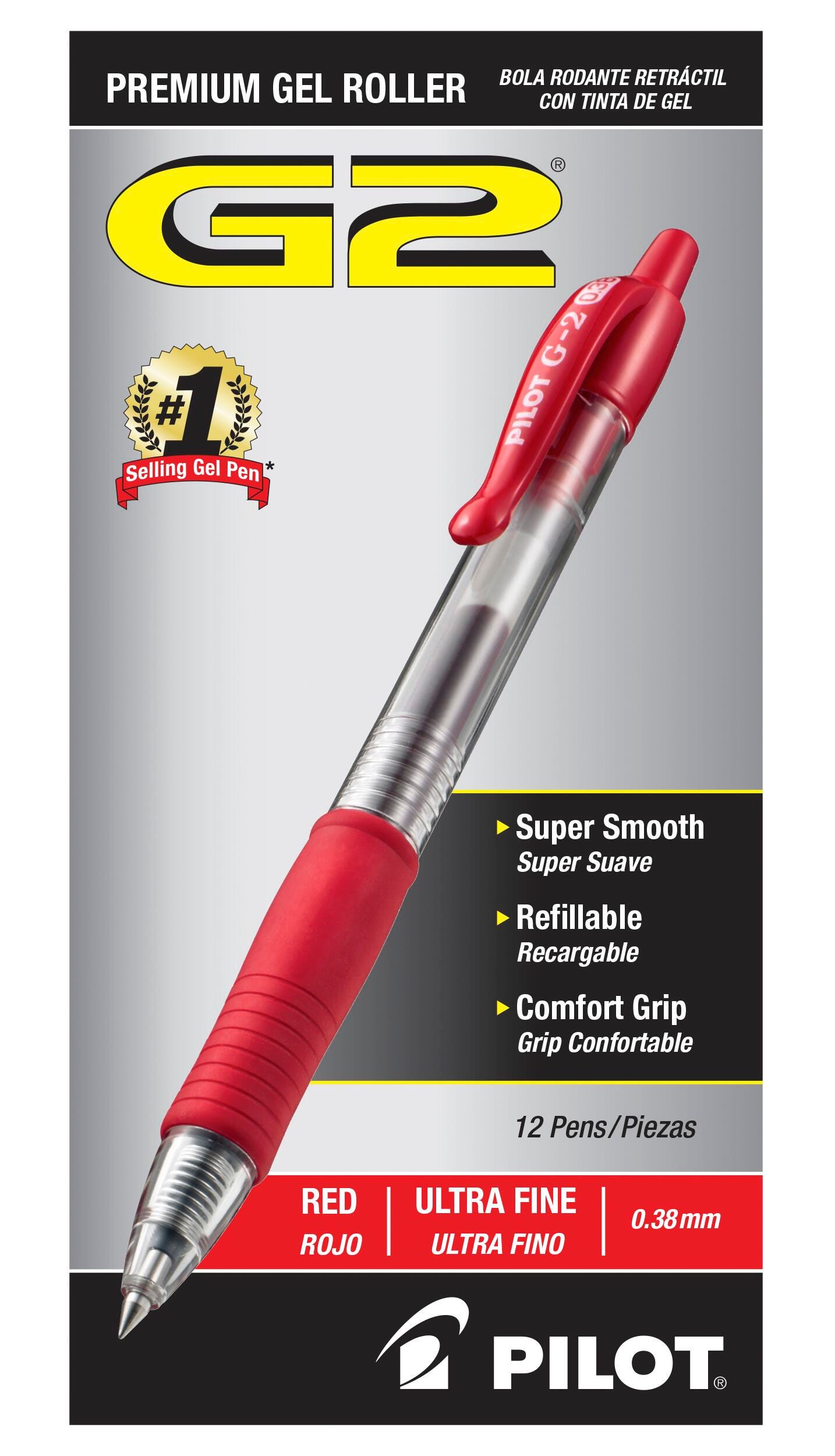 PEN PILOT G2 RT 0.38MM RED PACK OF 12
